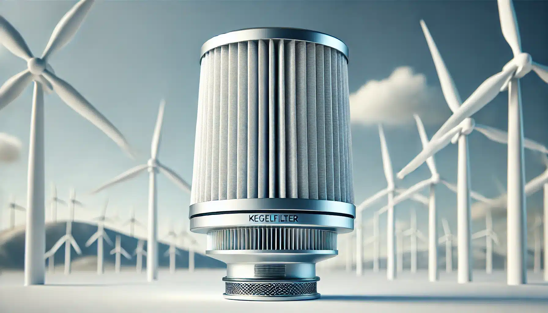 DALL·E 2025-03-19 13.41.54 – A professional and modern title image featuring a clearly visible cone-shaped air filter (Kegelfilter) with a distinct conical form, a metal ring at t